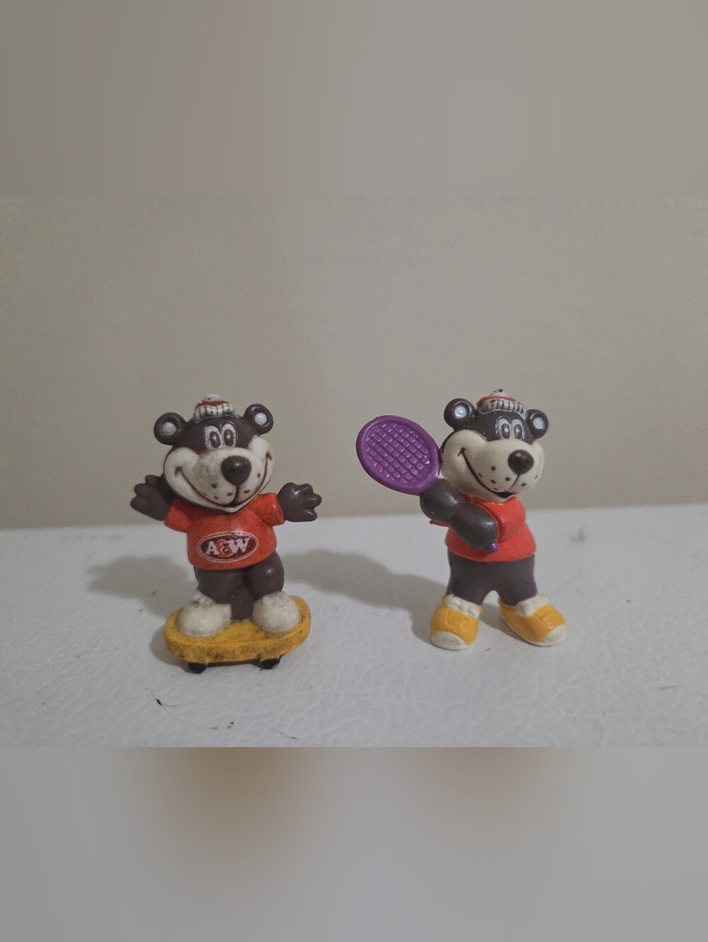 Vintage A&W Root Beer Bear Rooty  2" PVC Figures Set Of 2